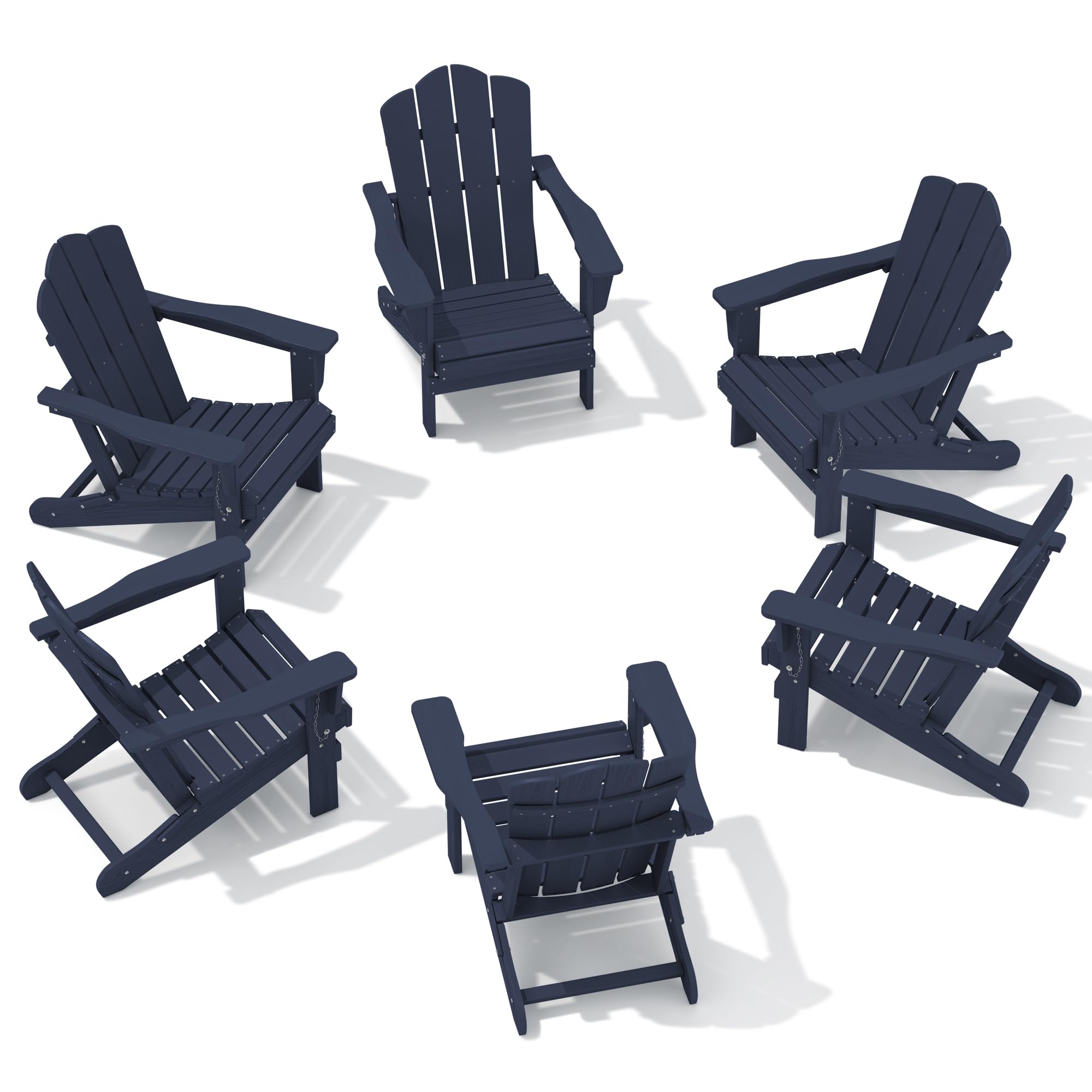 Kingyes Folding Adirondack Chair Set Of 6, Hdpe All-Weather Adirondack Chair, Navy